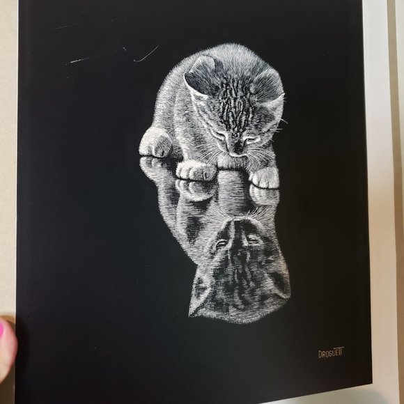 Vintage 70s Droguett Kitten Reflection Print Art Cute - Picture 11 of 12